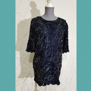 Michel Antoni Floral Sequined Beaded Silk Tunic